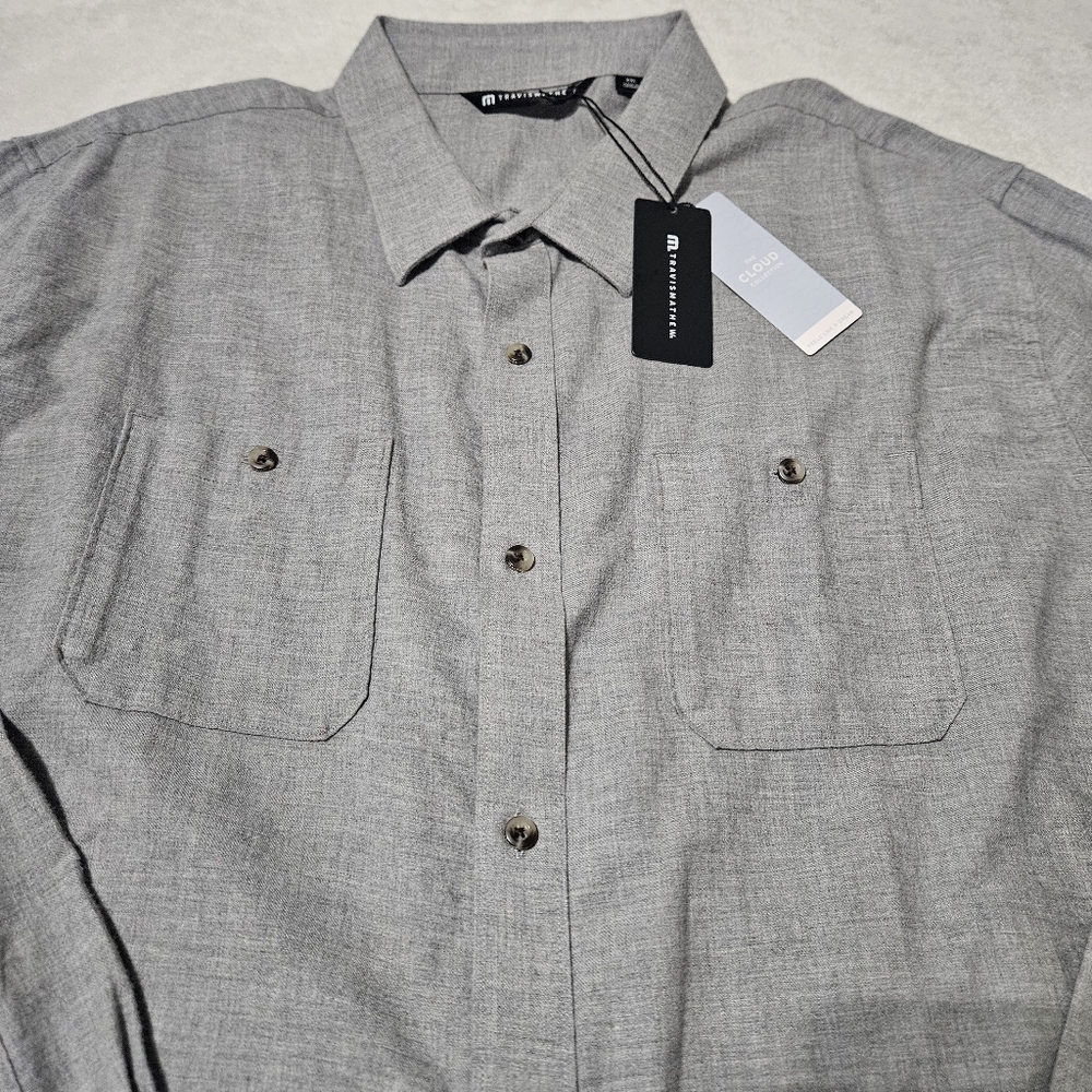 Travis Mathew 100% Cotton Long Sleeve Button-up Cloud Flannel: Lt‎ Gray: XXL
